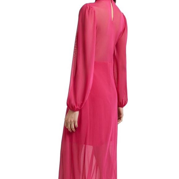 💄💋 Lipstick Pink Retro Midi Dress, Sexy Sheer Sleeves and Back, Size 6, ASOS - Picture 2 of 9